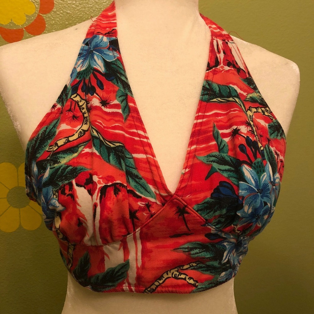 1960's inspired floral cotton halter top